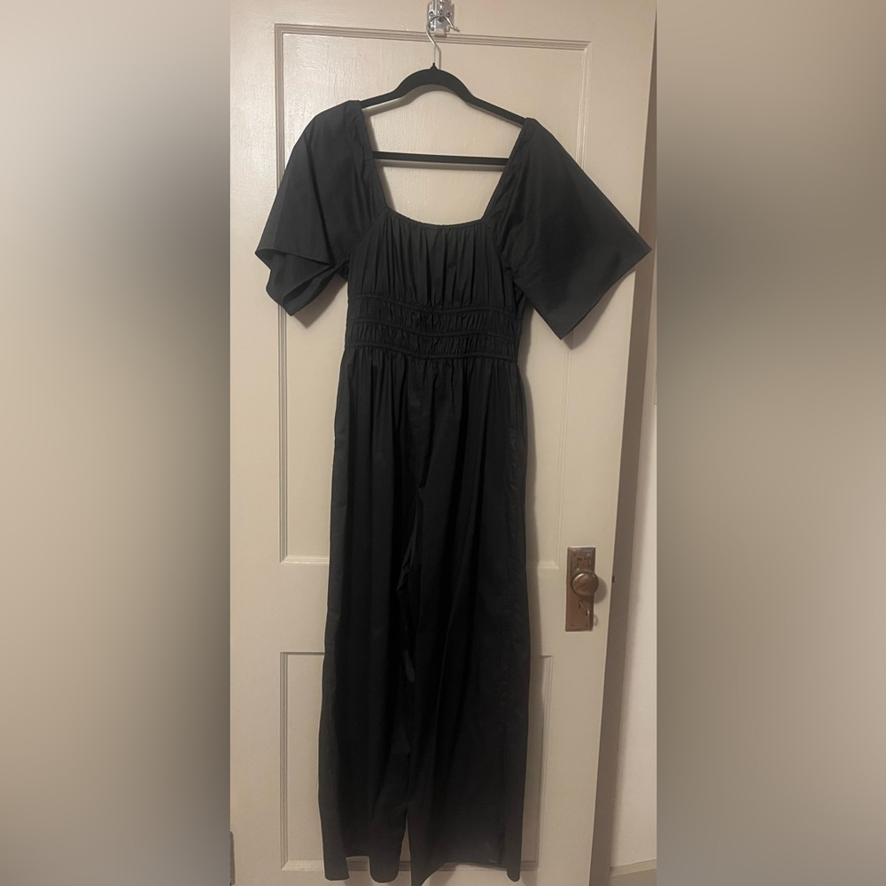 Smocked Wide Leg Women's Black Jumpsuit